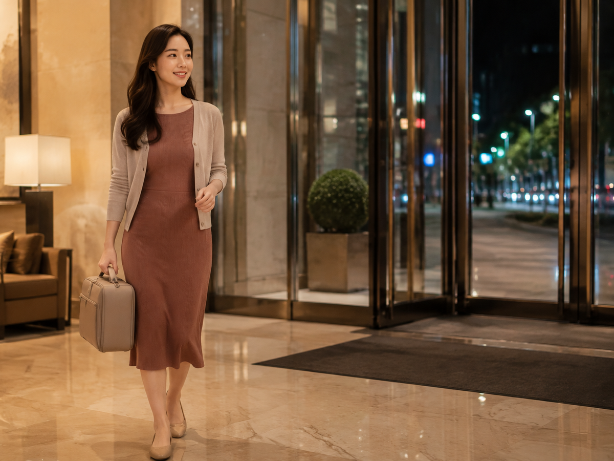 경기도 용인시 이동과 방문 일정을 안내하는 젊은 성인 한국 여성 관리사